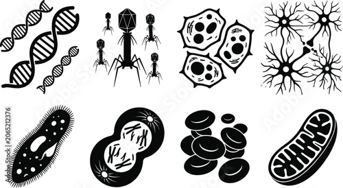 Obraz na płótnie Biology and microbiology science vector icon set featuring dna strands bacteriop