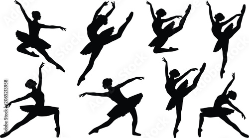 Fotografía Set of elegant ballerina silhouettes dancing in different graceful poses isolate