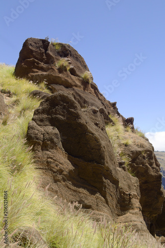 Views along the scenic hiking trail ascending from San Pedro,descending from the high threshing ground Era de Berbique toward the coastal village of Puerto de las Nieves in northwest Gran Canaria, Can