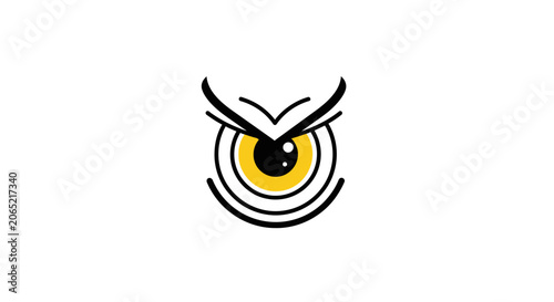Abstract owl illustration with concentric circles and bold lines on white