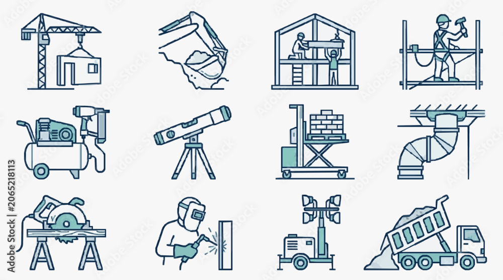Fototapeta premium Handyman Tools and Construction Equipment Icons.