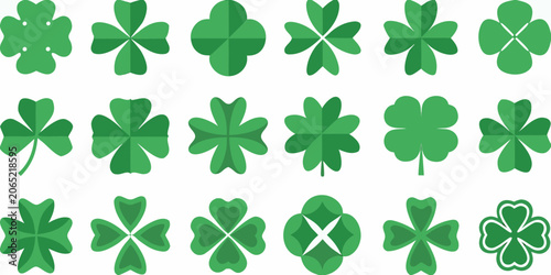 Vászonkép Green Clover Pattern With Variations Flat Vector Illustration