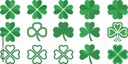 Konstfotografi Green Clover Variations A Vector Illustration On White Background