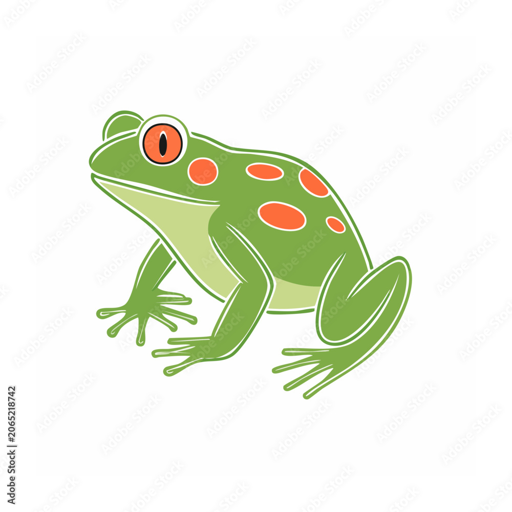 Fototapeta premium Green frog with orange spots illustration