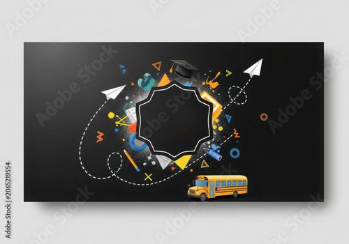 Educational Poster Template with School Emblem and Chalkboard Frame