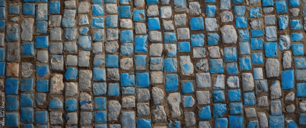 Naklejka premium Blue and gray cobblestone pavement pattern