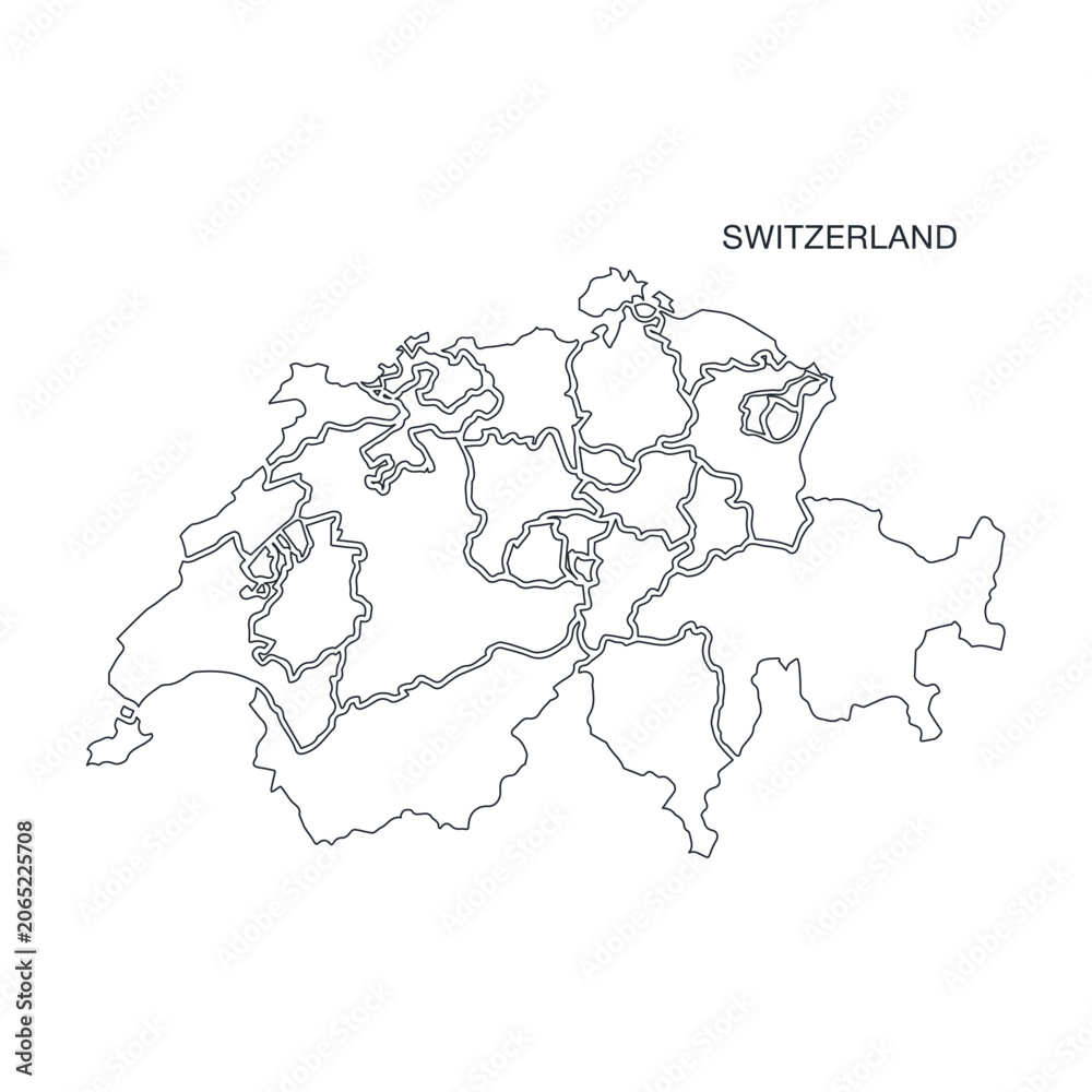 Obraz premium Switzerland Map Outline with Cantons on White Background