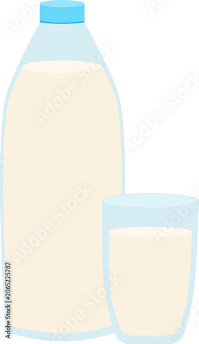 A simple illustration of a fresh milk bottle and a glass filled with milk, perfect for healthy nutrition concepts.