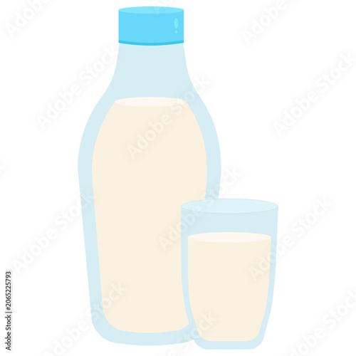 A simple illustration of a fresh milk bottle and a glass filled with milk, perfect for healthy nutrition concepts.