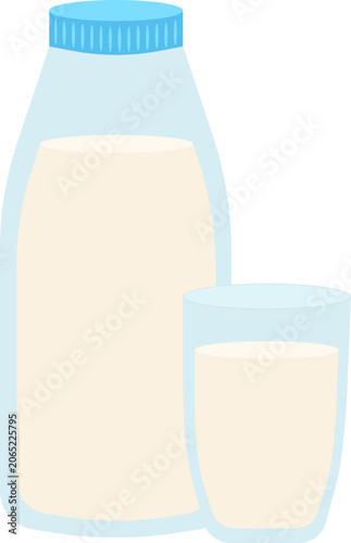 A simple illustration of a fresh milk bottle and a glass filled with milk, perfect for healthy nutrition concepts.