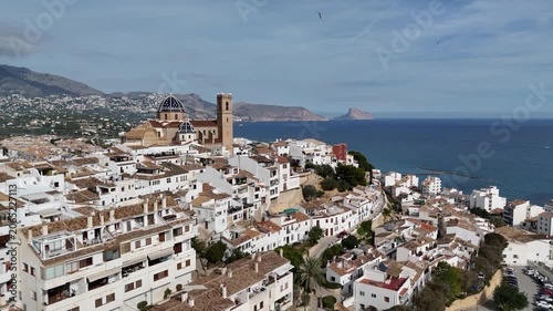 Aerial View of Altea Old Town Church and Mediterranean Coast Spain