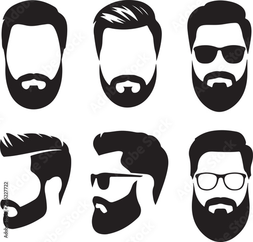Fotografie Six stylish bearded man vector icons