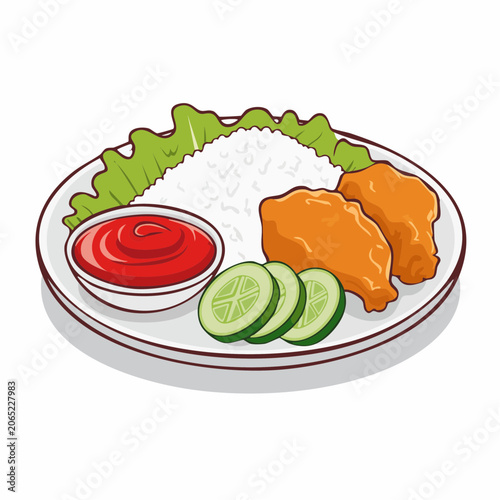 Fried Chicken Wings with Rice and Ketchup