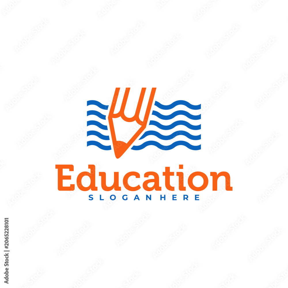 Obraz premium Pencil with Water logo vector template, Creative Pencil design concepts illustration, icon and logo of education design
