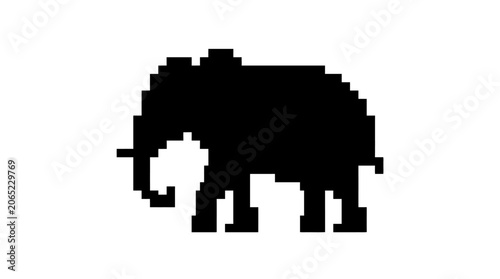 Black pixel art elephant silhouette facing forward.