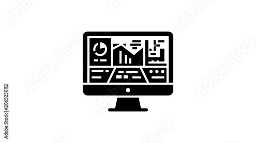 Computer monitor analytics dashboard icon.