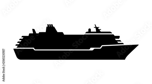 Cruise ship silhouette profile on white.