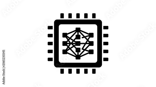Artificial intelligence neural network microchip processor icon.
