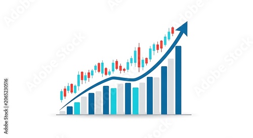 Multicolored financial business growth chart with bar graph columns and candlestick trends representing successful investment performance investment business candlestick multicolored