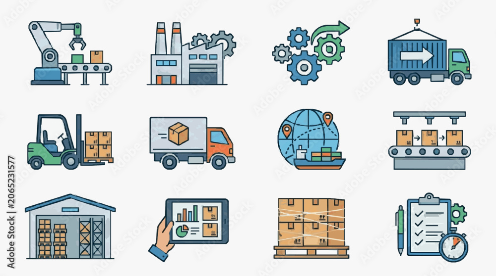 Fototapeta premium Industrial Logistics Supply Chain Icons.