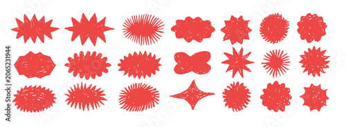 Crayon drawn label. Chalk sticker starburst shape. Scribble discount sale price tag and paint sun.