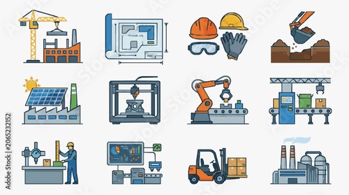 Foto Industrial Construction Equipment Icons Set.