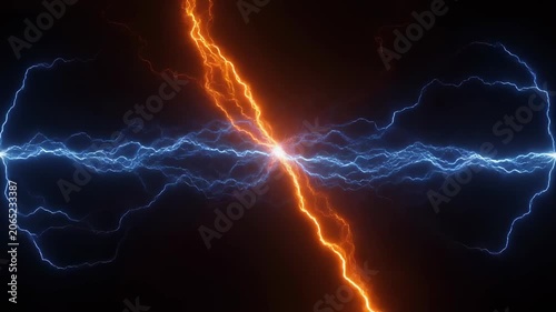 showing brilliant red electric lightning bolts erupting from