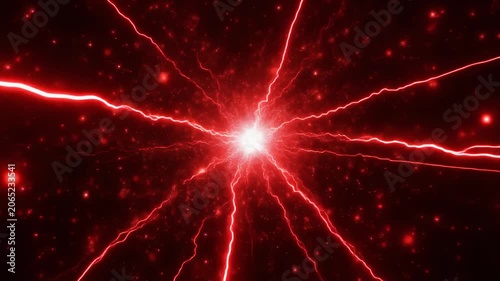 showing brilliant red electric lightning bolts erupting from