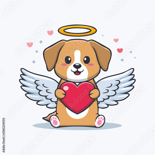 Cute Angel Dog Holding a Heart