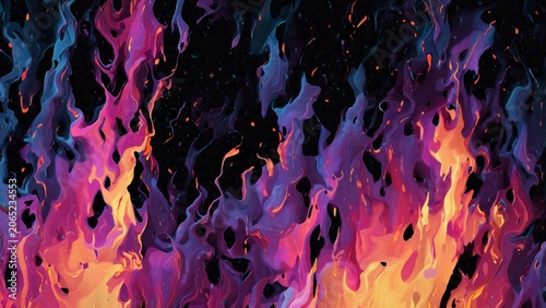 Abstract colorful fire flames background with purple blue and orange wavy patterns