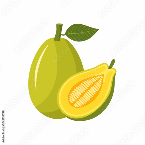 Illustration of a whole and halved guava fruit