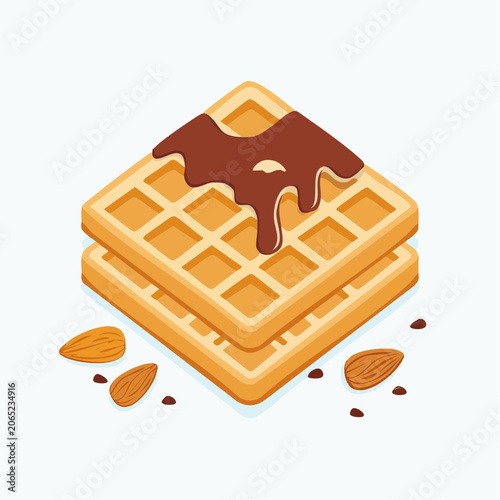 Stack of Waffles with Chocolate Syrup and Almonds