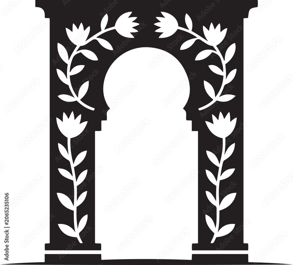 Fototapeta premium Traditional Islamic horseshoe arch frame with ornate floral motif
