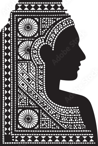 Elegant Oriental woman profile silhouette with traditional ornate geometric headdress