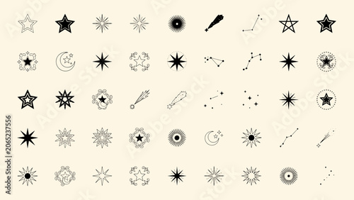Celestial Symbol Icon Collection – Stars, Moons, Suns and Cosmic Decorative Elements