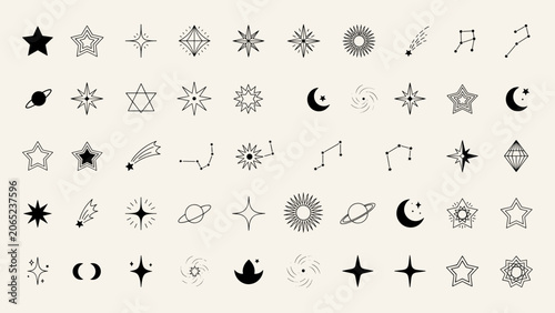 Celestial Symbol Icon Collection – Stars, Moons, Suns and Cosmic Decorative Elements