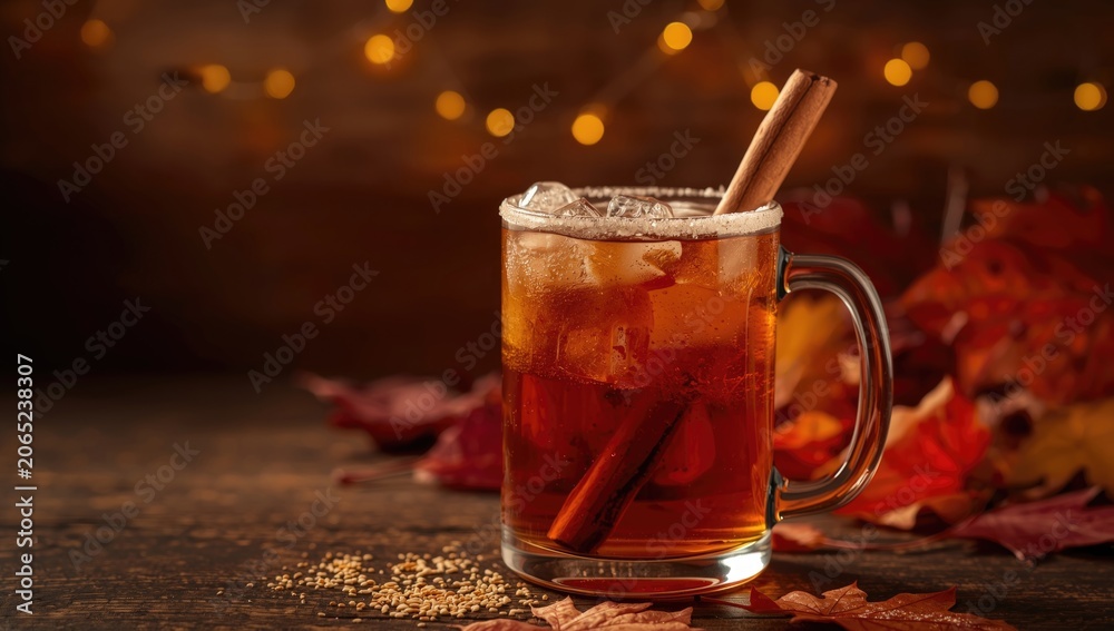 Fototapeta premium Warm spiced hard cider cocktail ideal for harvest season fun