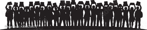 Foto Wide crowd silhouette of people holding blank signs for protest or demonstration