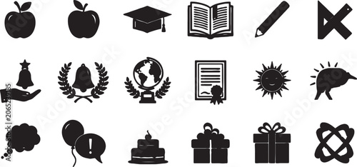 Fotografi Comprehensive collection of education and school themed black silhouette icons i