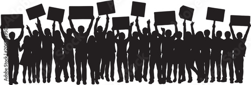 фотографія Crowd of people holding up blank signs for protest or demonstration with placard