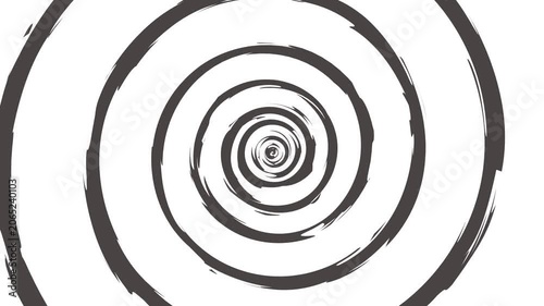 Animated video of a hand drawn black and white spiral spinning. Hypnotic hand-drawn doodle animation loop with swirling ink lines creating a visual illusion effect on a light background.