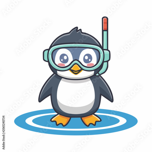 Cute cartoon penguin wearing snorkeling gear
