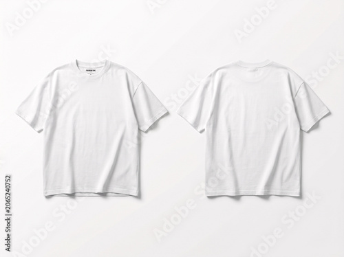 Blank Oversized White T-Shirt Mockup Template on Curved Feather Flag Display