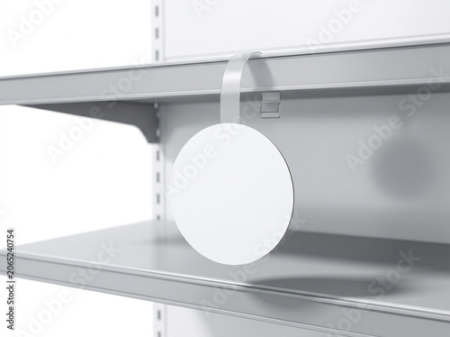 Canvas Print Empty Circular Shelf Wobbler Display Mockup on Metal Rail in Minimal Studio Sett