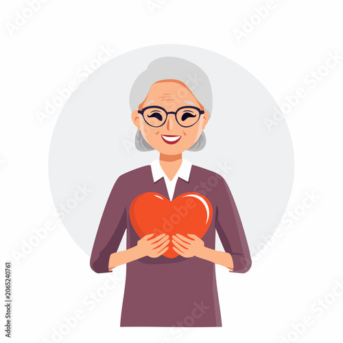Elderly Woman Holding a Red Heart