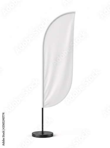 Blank Curved Feather Flag Mockup on Stand Isolated White Background