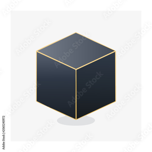Black and gold 3D cube on white background