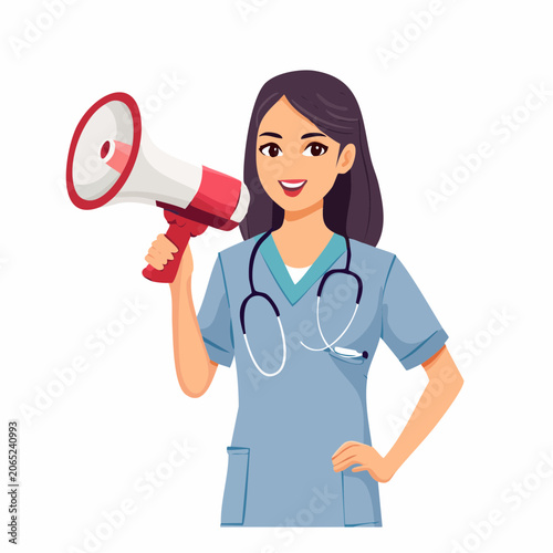 Nurse with Megaphone Announcing Important Health Information