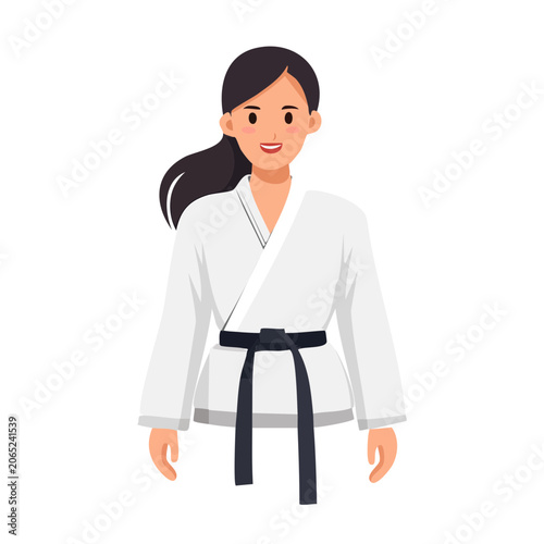 Woman in Karate Uniform, Flat Vector Illustration