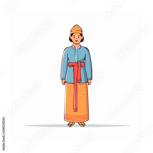 Woman in Traditional Clothing Flat Vector Illustration